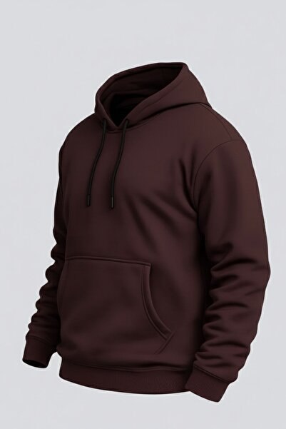 DAMGA JEANS Erkek Rahat Basic Kahve Kapşonlu Sweatshirt