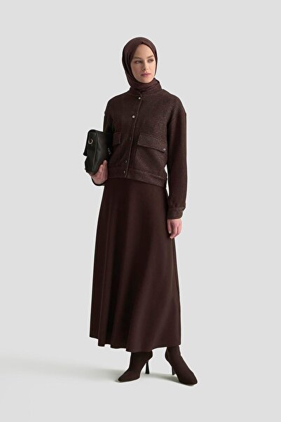 Armine Sim Detaylı Etekli Takım - Kahve