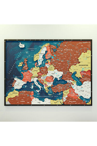 Colorfull Worlds Avrupa Uv Baskılı Ahşap Harita - Modern Ev Ofis Hediye Duvar...