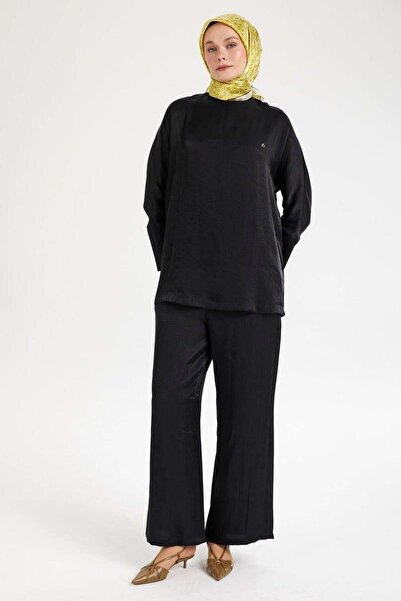 Armine Jakar Kumaş Kol Detaylı İkili Takım - Siyah