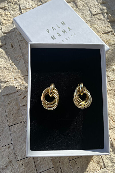 PALM MAMA JEWELRY أقراط من الفولاذ على شكل حلقة ذهبية أنيقة للمكتب