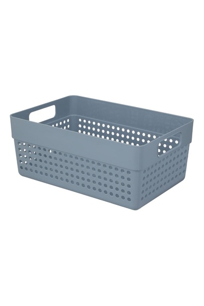 Gift Design Storage Solutions perforated plastic storage basket 23x15x10 cm, with handles, Grey