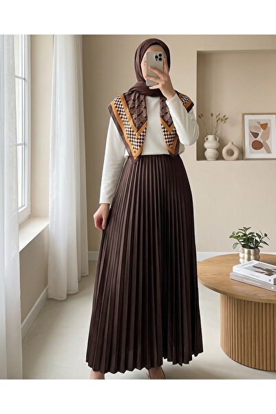 Modamorfo 8009 تنورة جلدية بطيات - بني