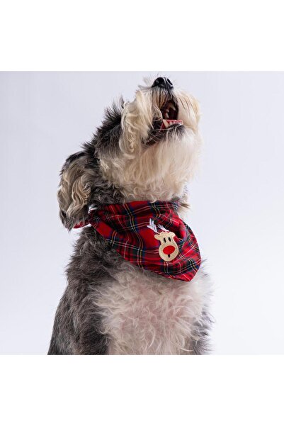 Pawstar Rudy Bounce Deer Embroidered Plaid Pattern Red Cat Dog Scarf Pet Bandana Dog Bandana