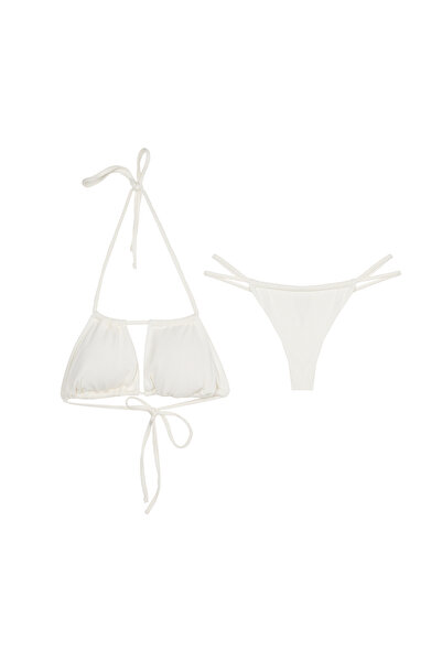 Pierre Cardin Drawstring Triangle Textured Fabric Bikini Set