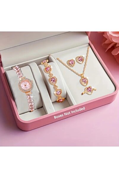 stainless steell VİP gül altın renk kuvars saat 6 parça set