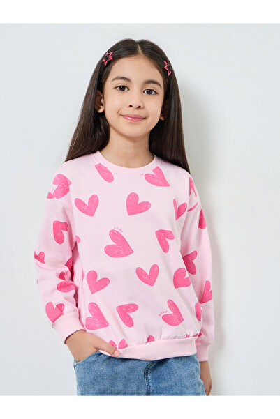 Styli Girls Pink Graphic Print Cotton Sweatshirt