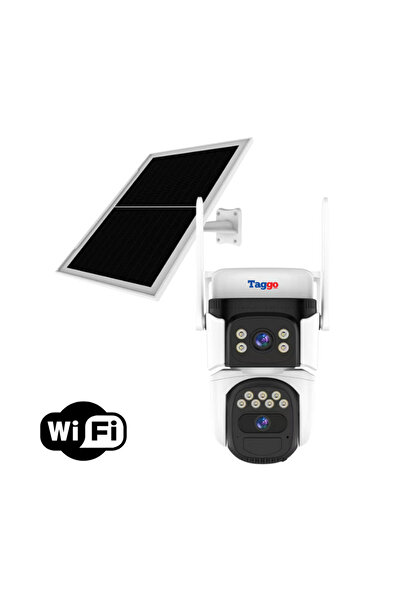 Taggo Cameră de supraveghere cu panou solar, WIFI, 8 MP, 2 obiective, senzor de detectare a vieții umane, vedere nocturnă