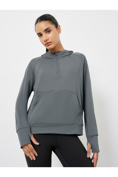 Styli Seam Detail Half Zip Loose Fit Hooded Jacket