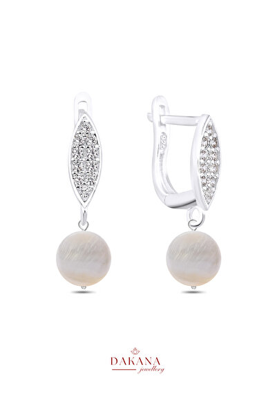 DAKANA JEWELLERY Sertifikalı Pearl Yuvarlak Taşı Gümüş Stil Doğal Taş Küpe