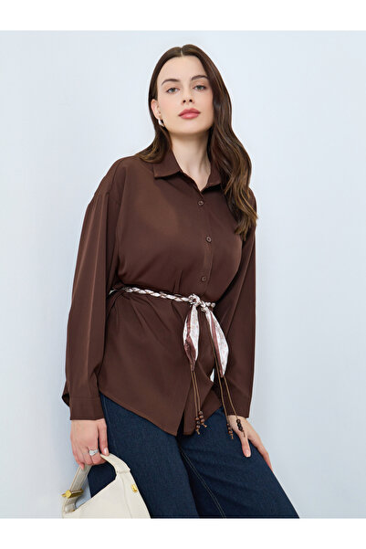 Styli Brown Long Sleeve Oversized Shirt