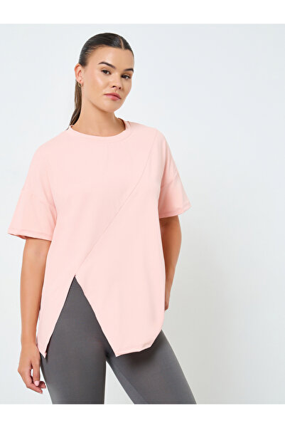 Styli Plain Side Slit Short Sleeve Top
