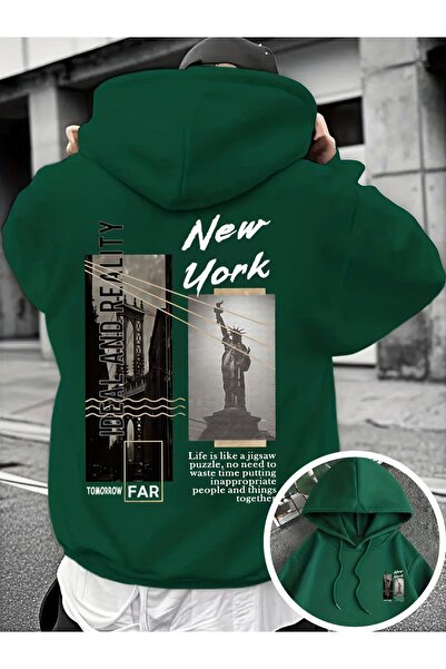 LORVANIY سويت شيرت للجنسين NEW YORK مطبوع 3 Thread K بغطاء رأس