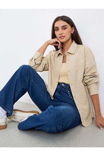 Styli Women Striped Long Sleeve Oversized Shirt