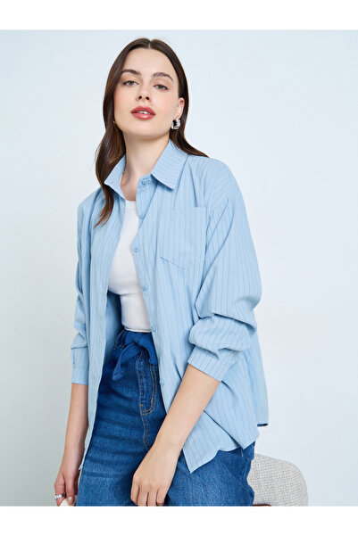 Styli Striped Blue Oversized Shirt