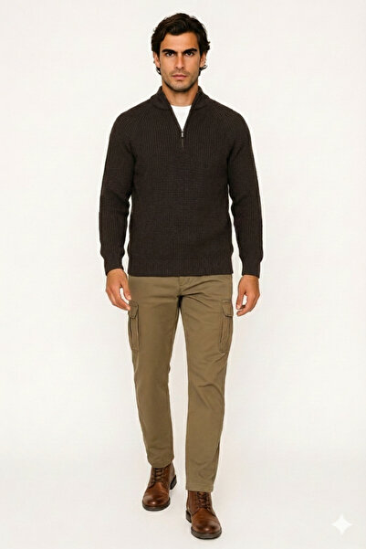 OIL PARK Men's Comfortable Fit Mock Neck Zipper Detailed Soft Textured Stylis...