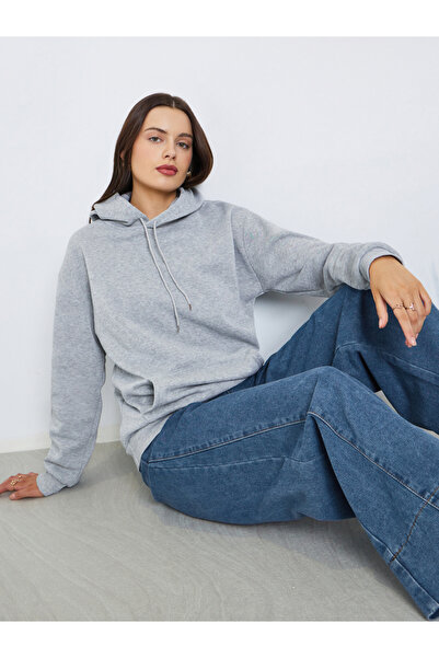 Styli Grey Regular Fit Hoodie with Front Pocket