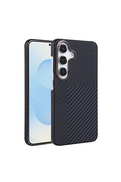 UnDePlus Samsung Galaxy A55 5G Kılıf Kevlar Desenli Karbon M-Safe Magnetik Şa...