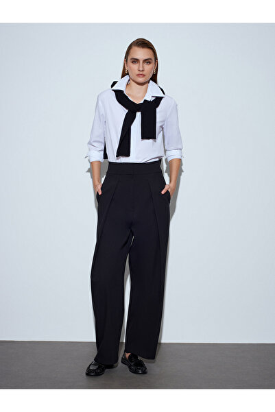 Dilvin 72236 بنطلون بالون مطوي - أسود