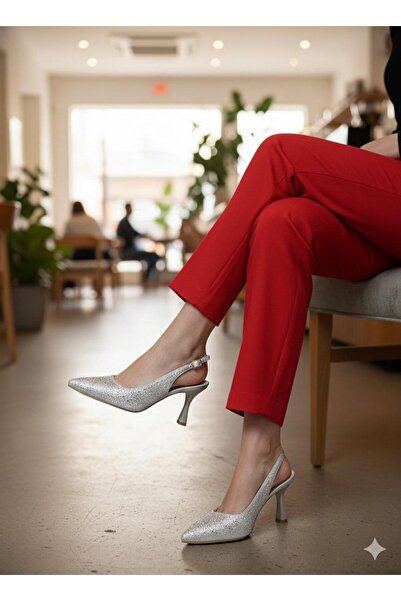 DORA kadın ganders taşlı topuklu stiletto ayakkabı-gümüş
