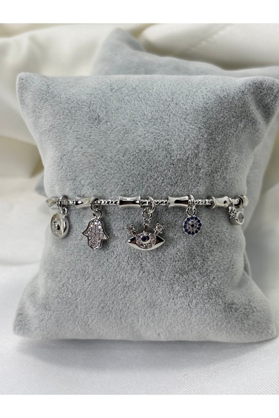 divakse Steel Bracelet with Mystical Pattern Charm Adjustable Silver