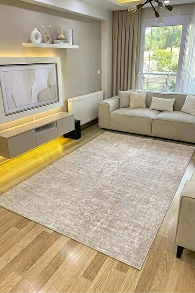 VOPTEKS Bej Halı Salon Halısı Makinede Yıkanabilir Halı Kaymaz Taban Halı