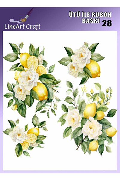 LİNEART N: 28 Limon Desenli Kumaş Transfer, Ahşap Transfer, Rub On Transfer 3...