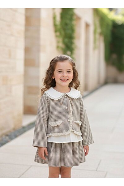 miaras baby Girl's Houndstooth Jacket Skirt Suit