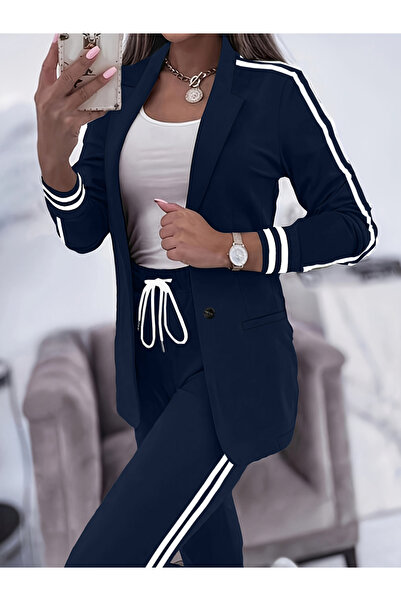 Take Two By Styli Women Double Striped Long Sleeve Blazer