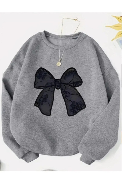 Rokeby Panglică neagră cu model pentru femei cu imprimeu guler rotund Gri Swea tricou