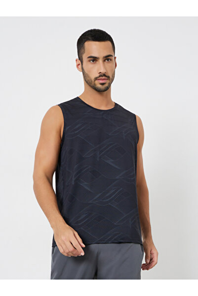 Styli قميص رجالي أسود مطبوع بدون أكمام مريح وعملي