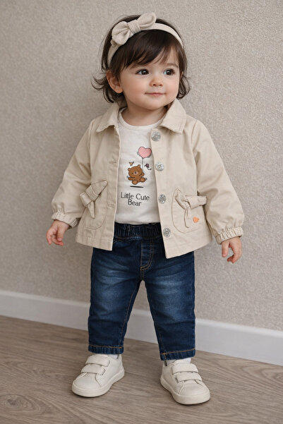 Chicsy Baby Kız Bebek Trençkotlu Baskılı Tişörtlü Pantolonlu 3 Parça Premium ...