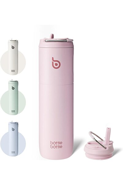 bottlebottle زجاجة ماء معزولة سعة 24 أونصة مع غطاء من القش ومقبض للرياضة والسفر وصالة الألعاب الرياضية المصنوعة من الفولاذ المقاوم للصدأ