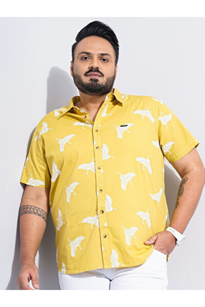 The Indian Garage Co By Styli The Indian Garage Co Regular Fit Yellow Tropical Printed Shirt