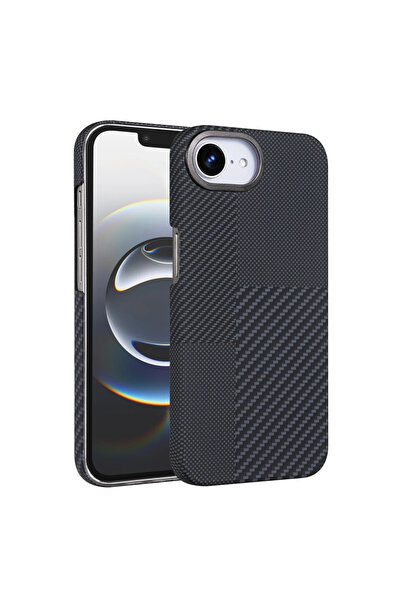UnDePlus Apple iPhone 16E / 17E Kılıf Kevlar Desenli Karbon M-Safe Magnetik Ş...