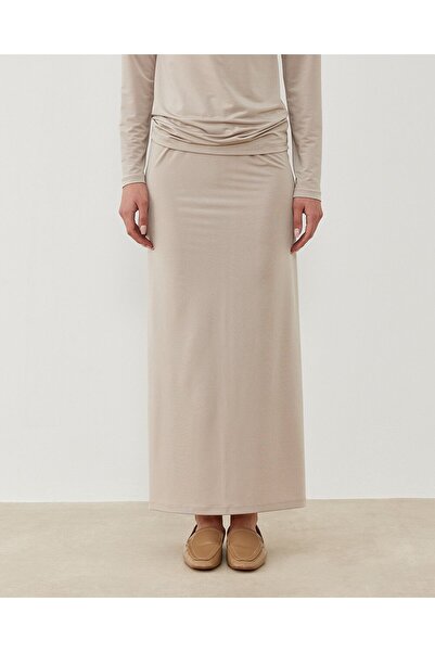 Aybikestil Sandy Düz Dar Uzun Kalem Etek Bej
