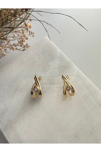 mibrillo Marka muadili gold v model tek taş küpe