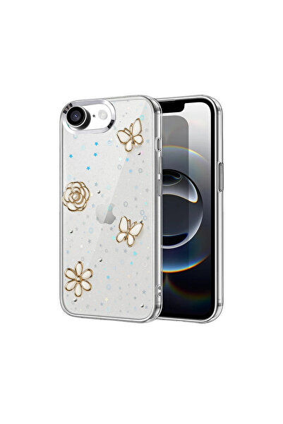 UnDePlus Apple iPhone 16E Case Transparent with Embossed Shiny Pattern Bow Cover