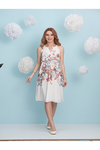 Desen Hamile Giyim White Floral Short Maternity Dress