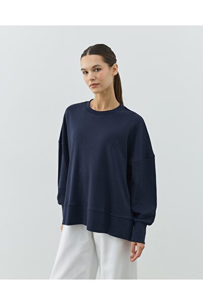 Aybikestil Penye İnterlok Fresh Yırtmaçlı Bluz Lacivert