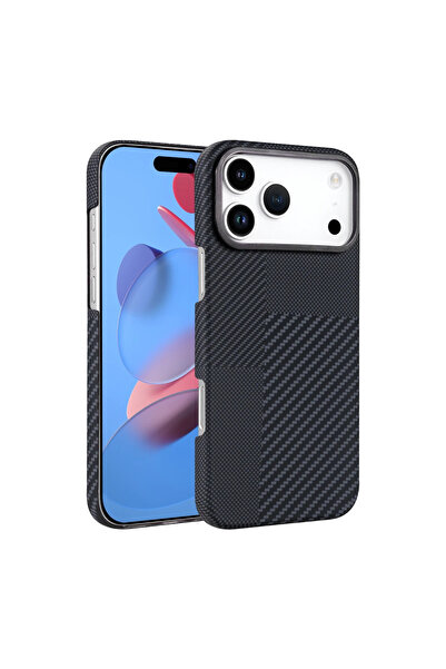 UnDePlus Apple iPhone 17 Pro Max Kılıf Kevlar Desenli Karbon M-Safe Magnetik Şarj VEGA-Msafe