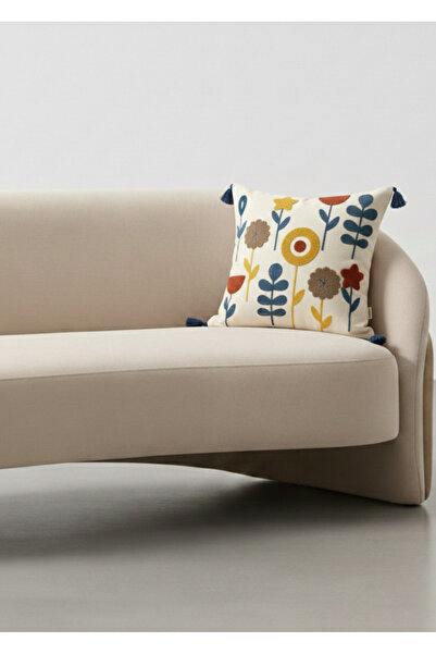 Destiva Home Colorful Flower Garden Punch Embroidered Decorative Tufted Throw Pillow Cover Cotton 42X42 cm