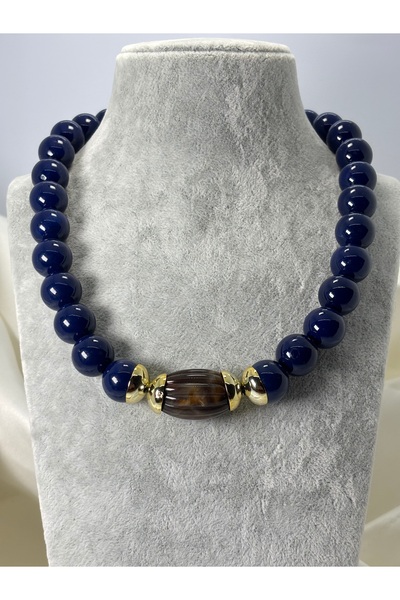 divakse Necklace Thick Dark Blue Beaded Design