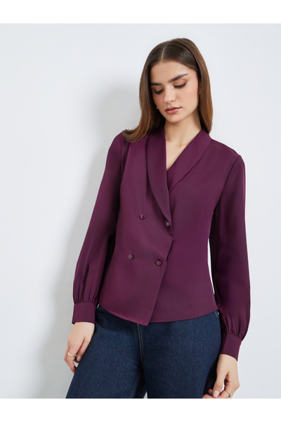 Styli Women Burgundy Buttoned Wrap Top