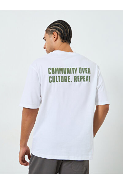 Styli Men White Oversized Slogan T-Shirt