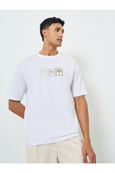 Styli Men White Graphic Oversized Jersey T-Shirt