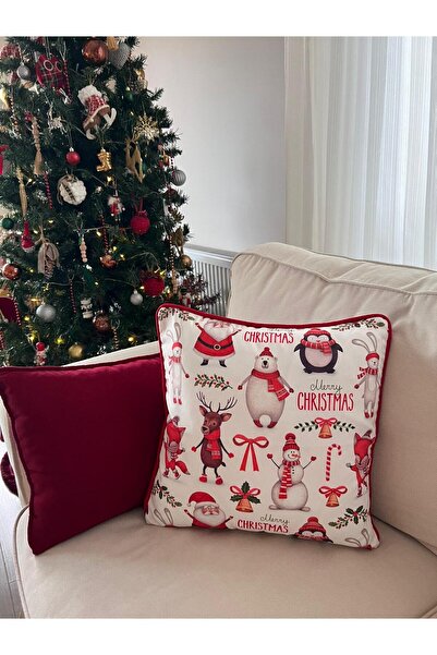 TUĞÇE DEMİR HOME DESIGN BEYAZ NOEL BABA DESEN KIRLENT (KILIF VEYA İÇ DOLGULU )
