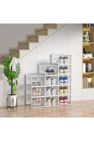 Sanlux Set of 4 shoe organizer boxes, foldable, transparent design, 34.5x25.5x105cm, white