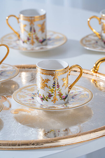 ACAR Groove 24K Gold Detailed Porcelain Coffee Cup Set for 6 People - 100 ml