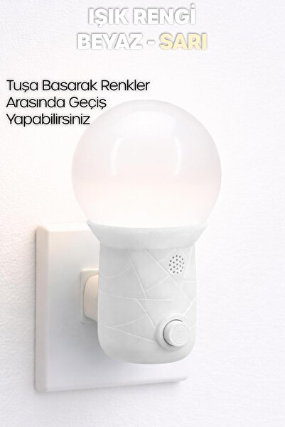 Telvesse Gece Lambası Kubbe Tip 2 MOD Sarı-Beyaz Işık Tuşlu Koridor Hol Işığı Uyuma Işığı Beyaz GC11